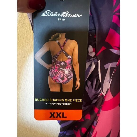 Eddie Bauer Women’s Size XXL Ruched Shaping One Piece Swimsuit Purple UV NWT - Picture 9 of 11
